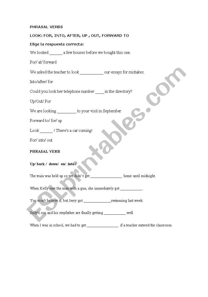 Phrasal verbs worksheet