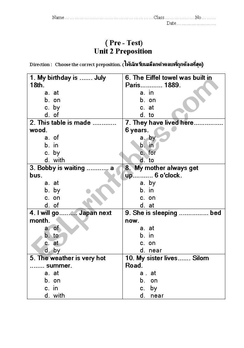 test worksheet