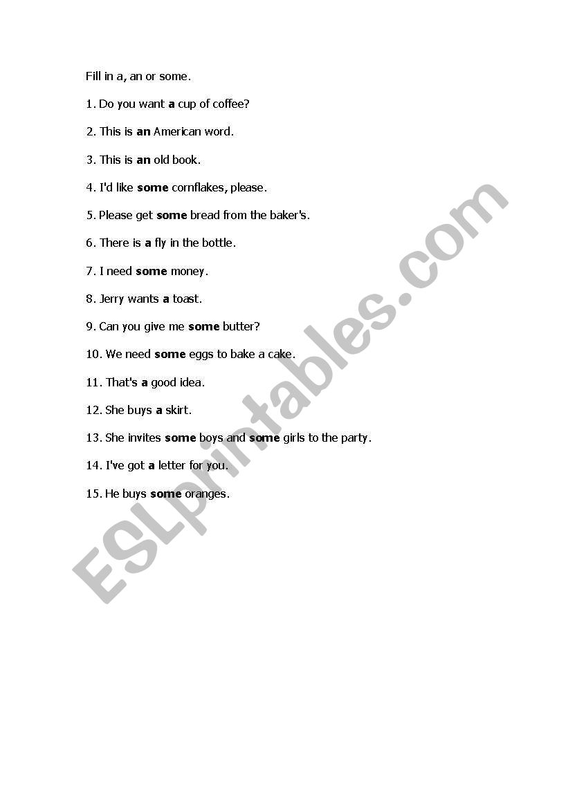 a and an worksheet