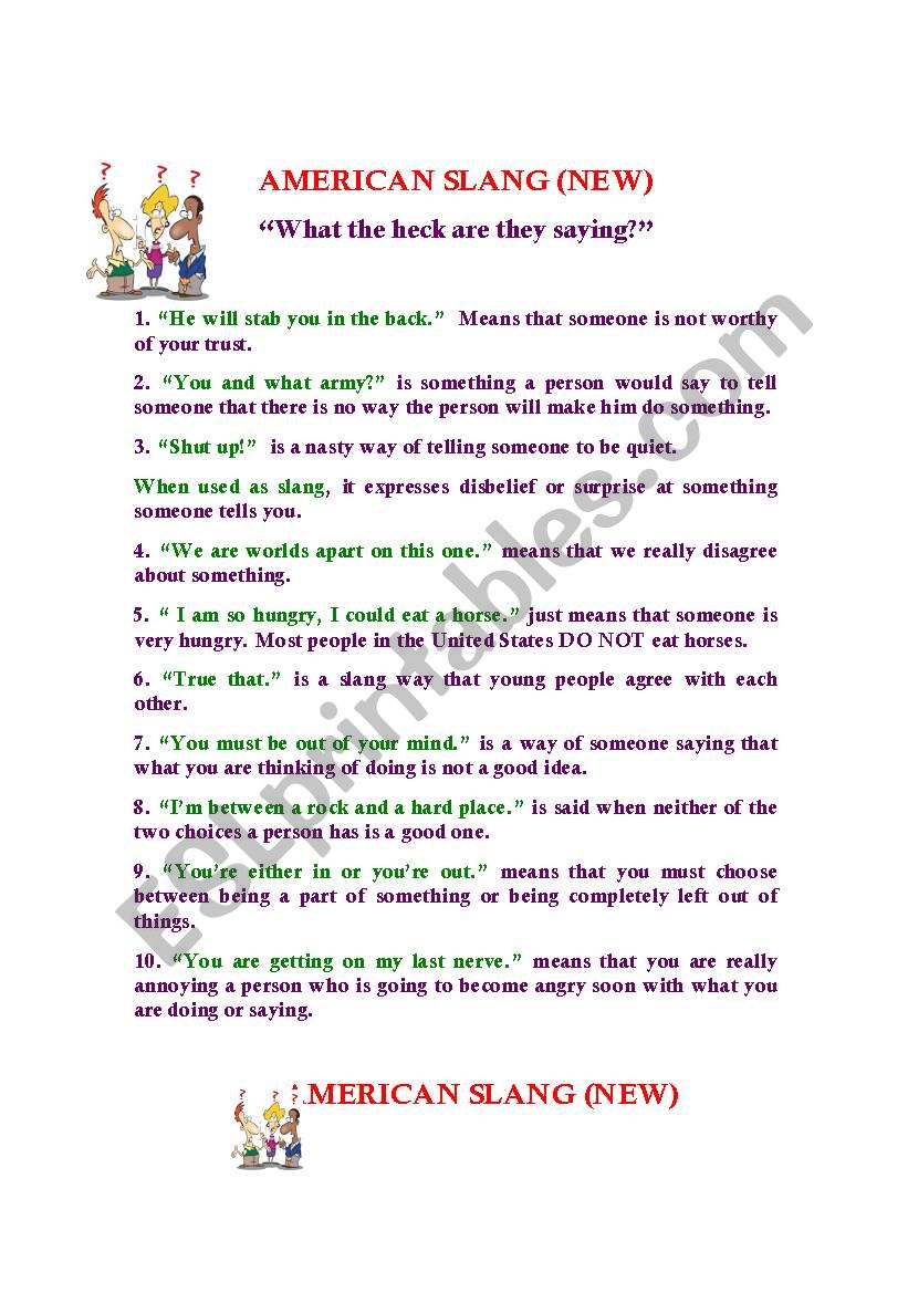American Slang (All new, includes worksheet and answer key)