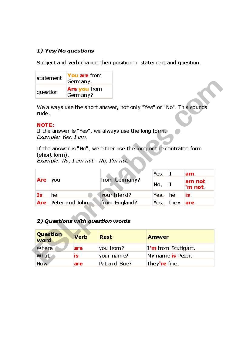 Grammar: question words worksheet