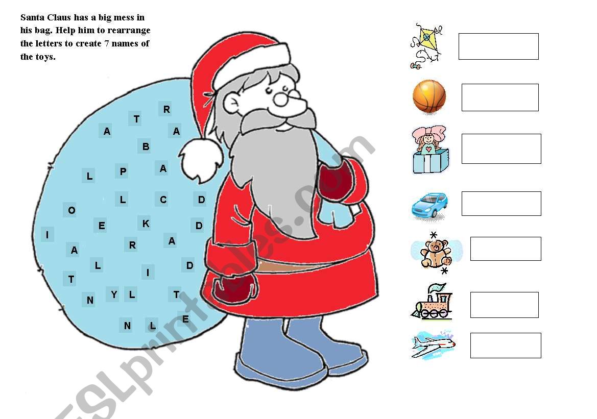 Santa and his presents worksheet