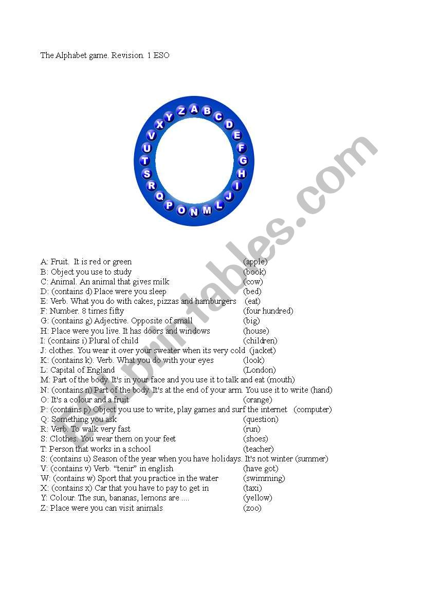 Alphabet game (Pasapalabra) worksheet