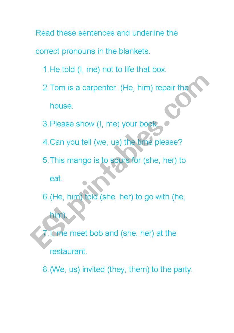 pronoun worksheet