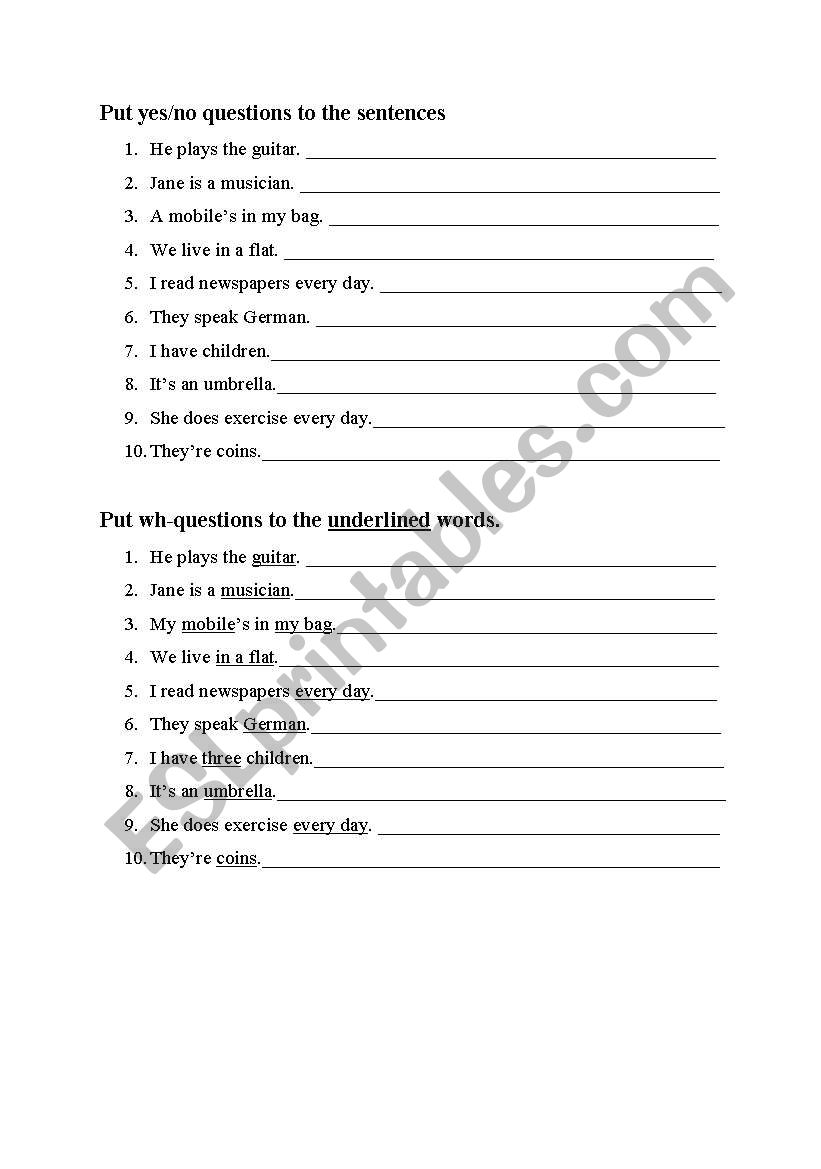 Present Simple questions worksheet