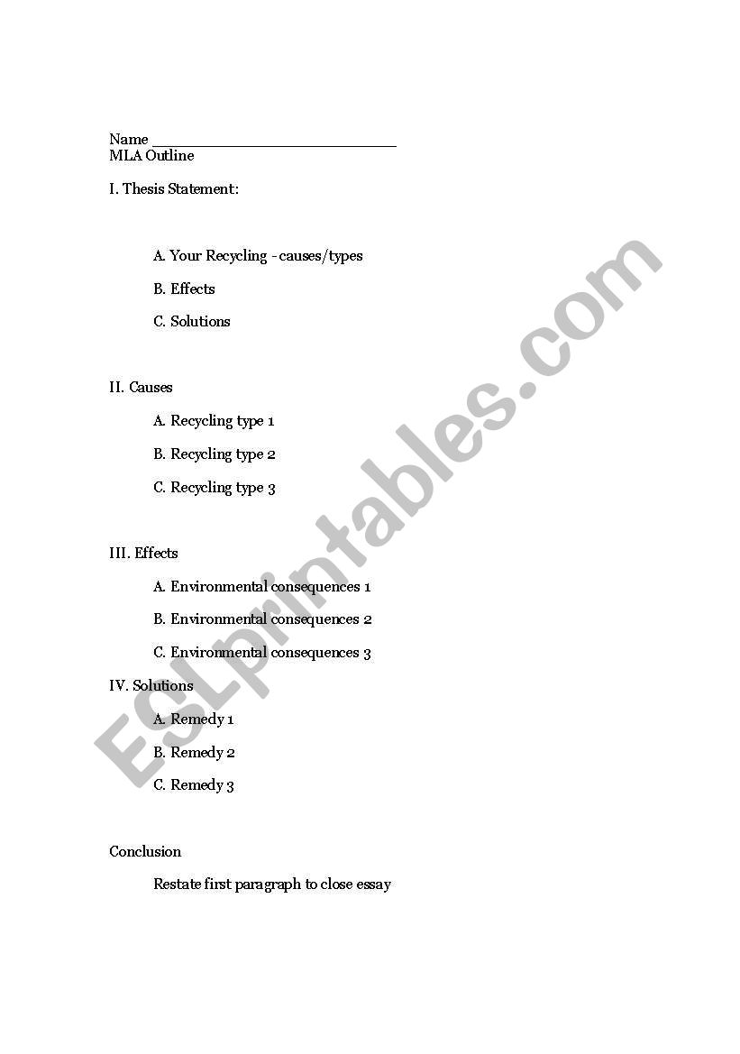 Pollution Outline worksheet