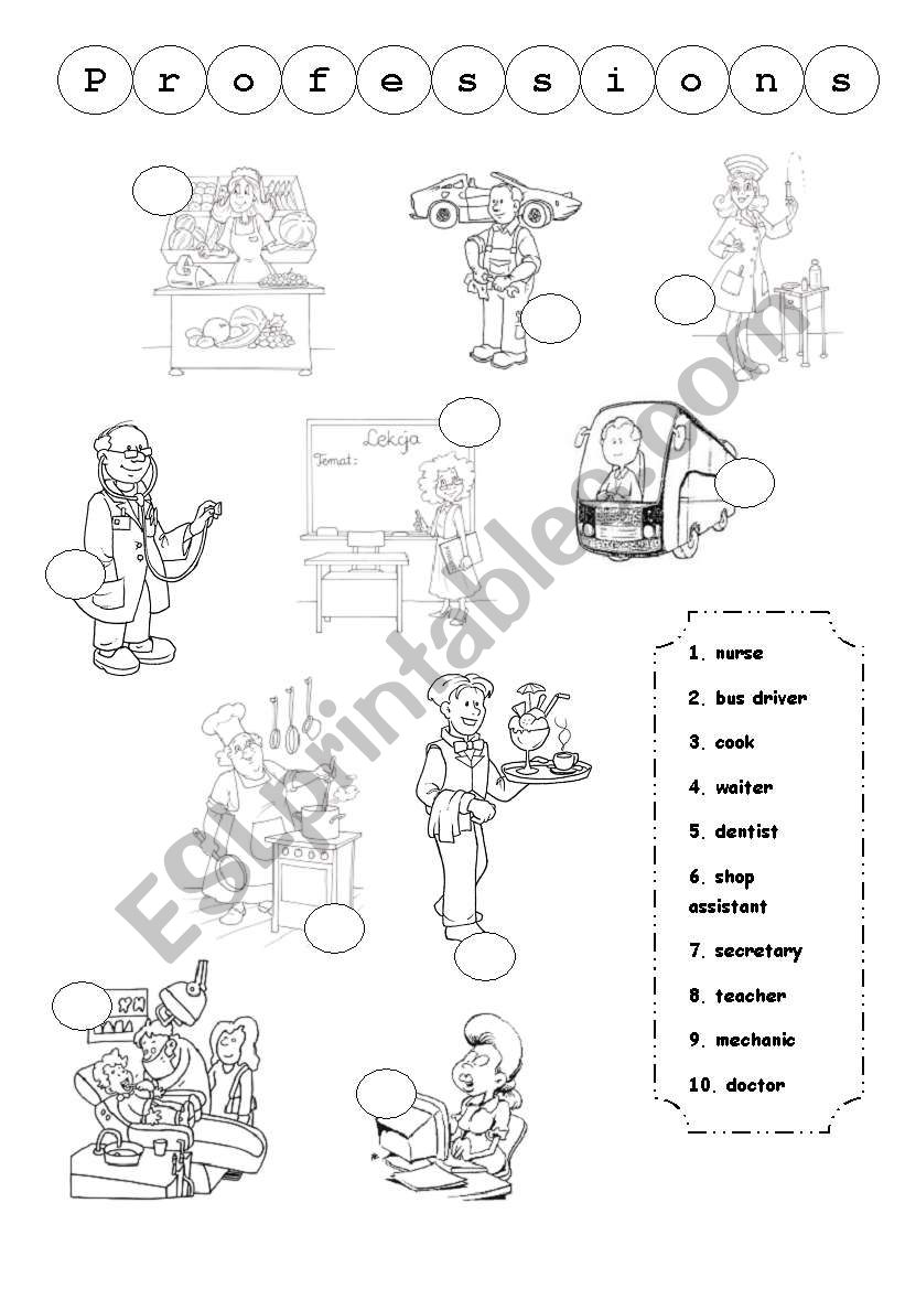 Professions worksheet