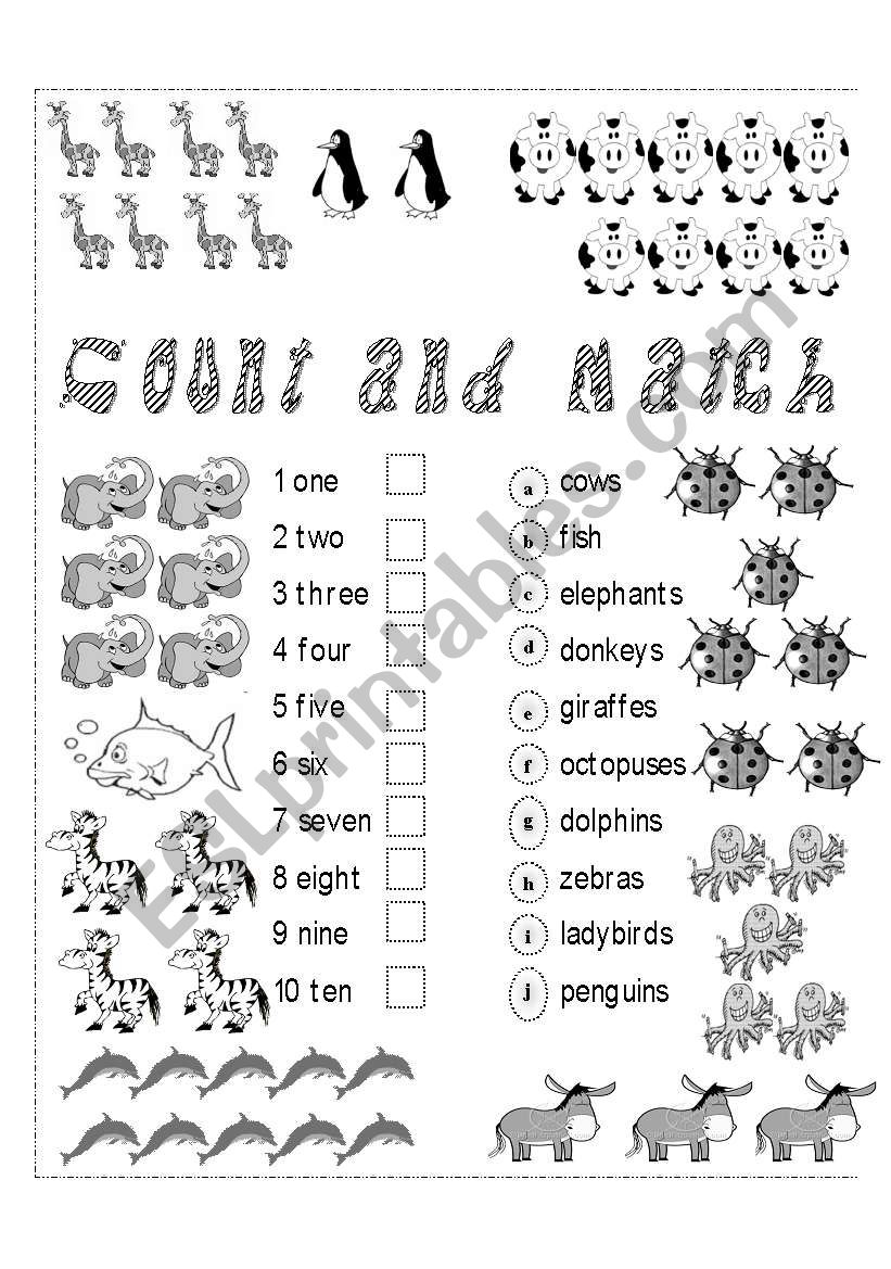 count and match (animals and numbers)