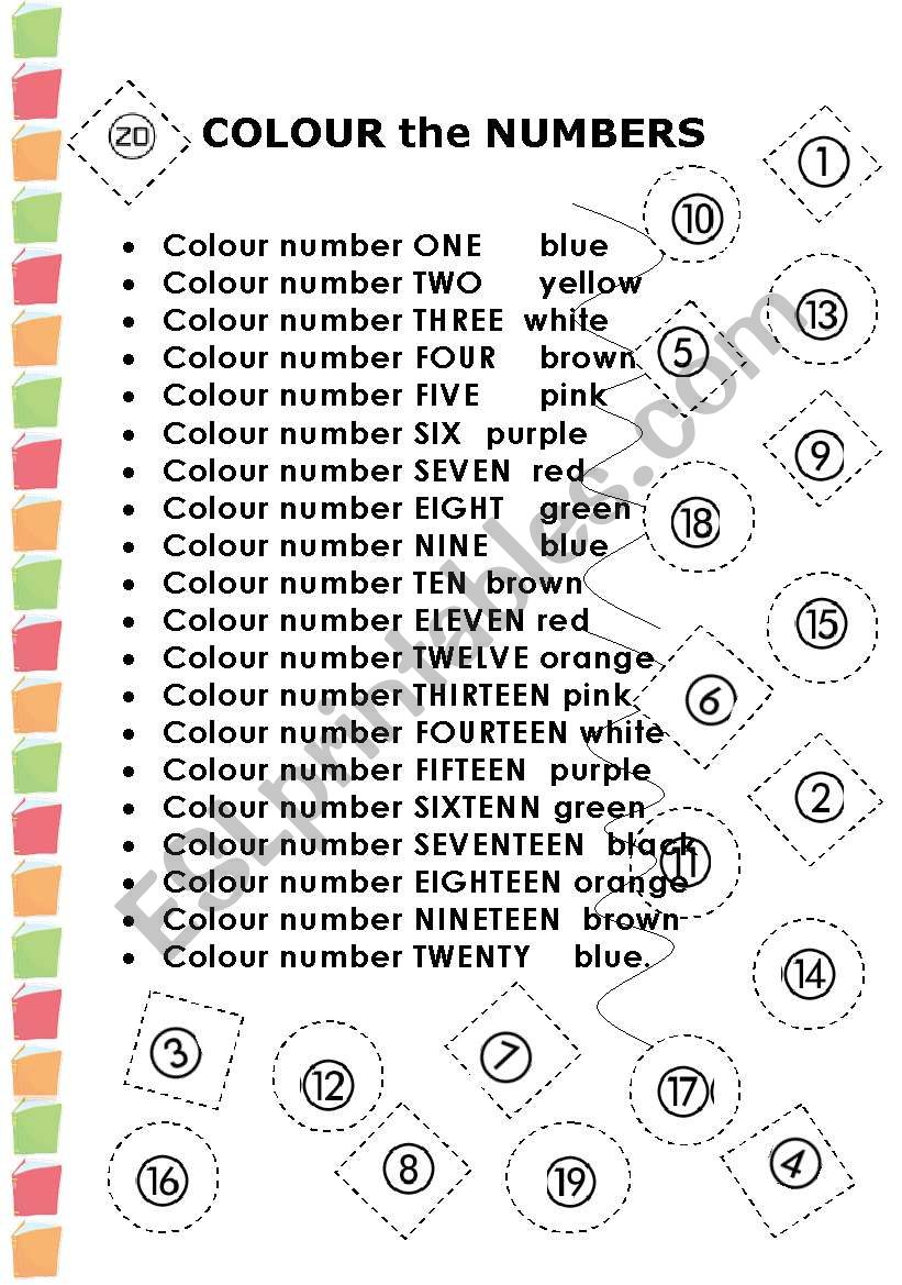 colour the numbers  worksheet