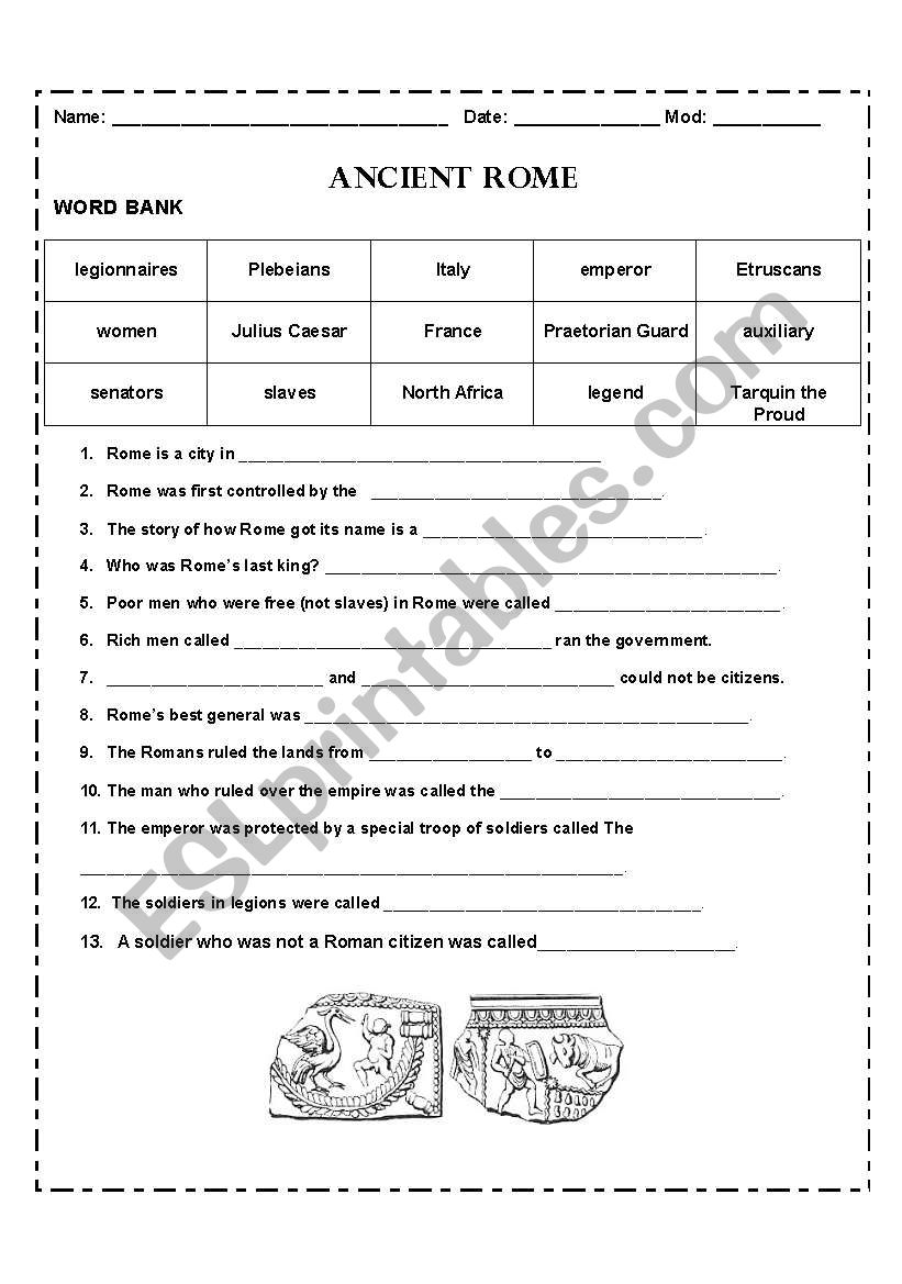 ancient rome  worksheet