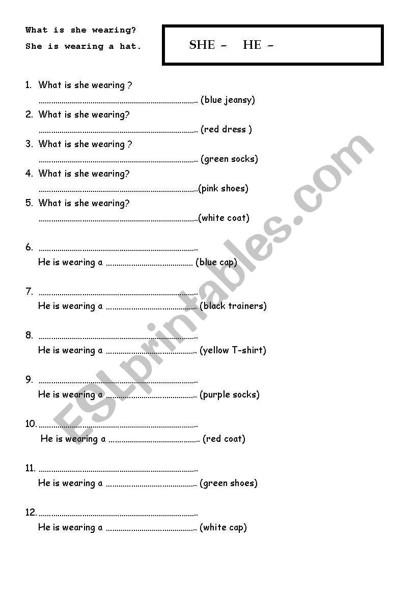 What is she/he wearing?  worksheet