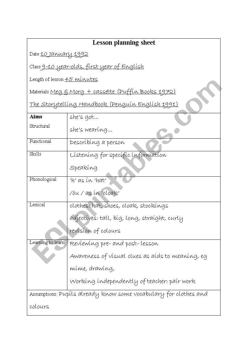 Lesson plan worksheet