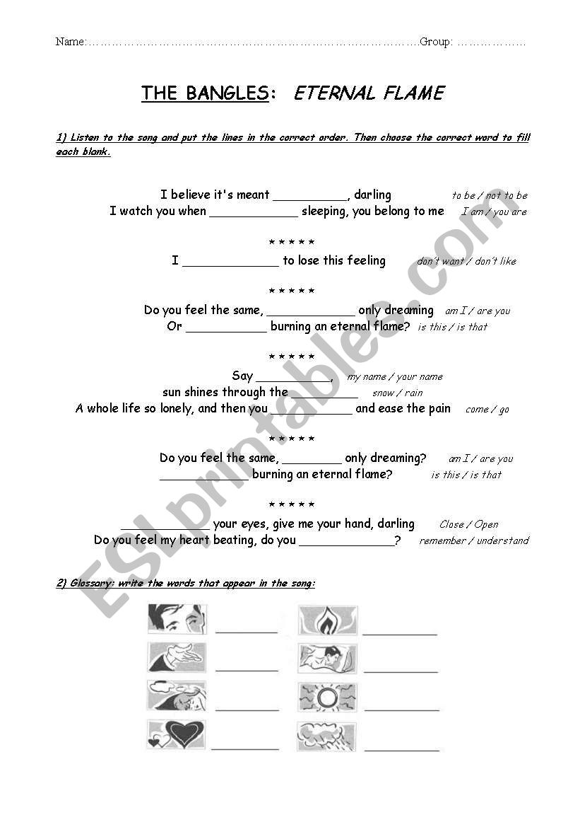 The Bangles-Eternal Flame worksheet