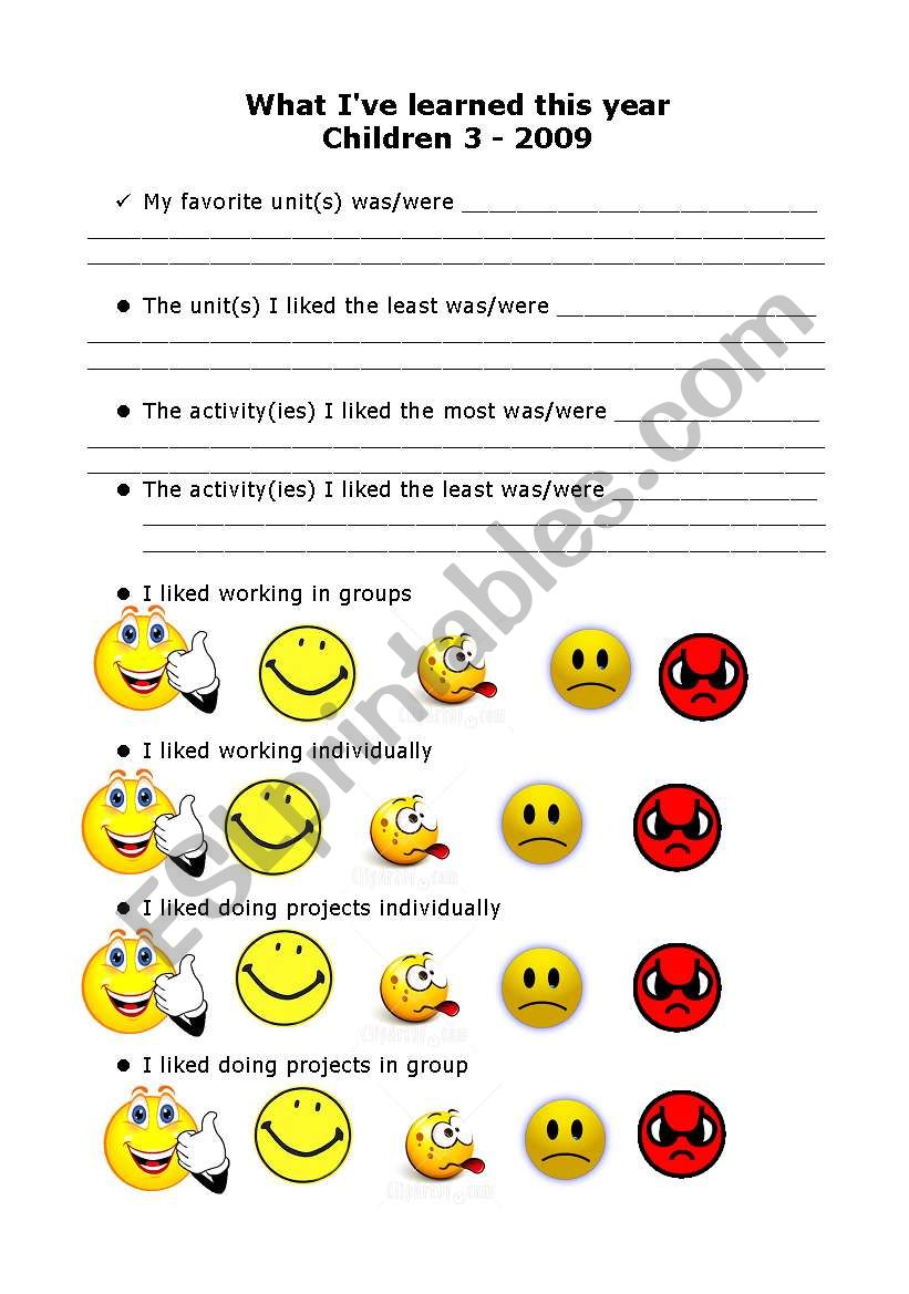Self Assessment worksheet