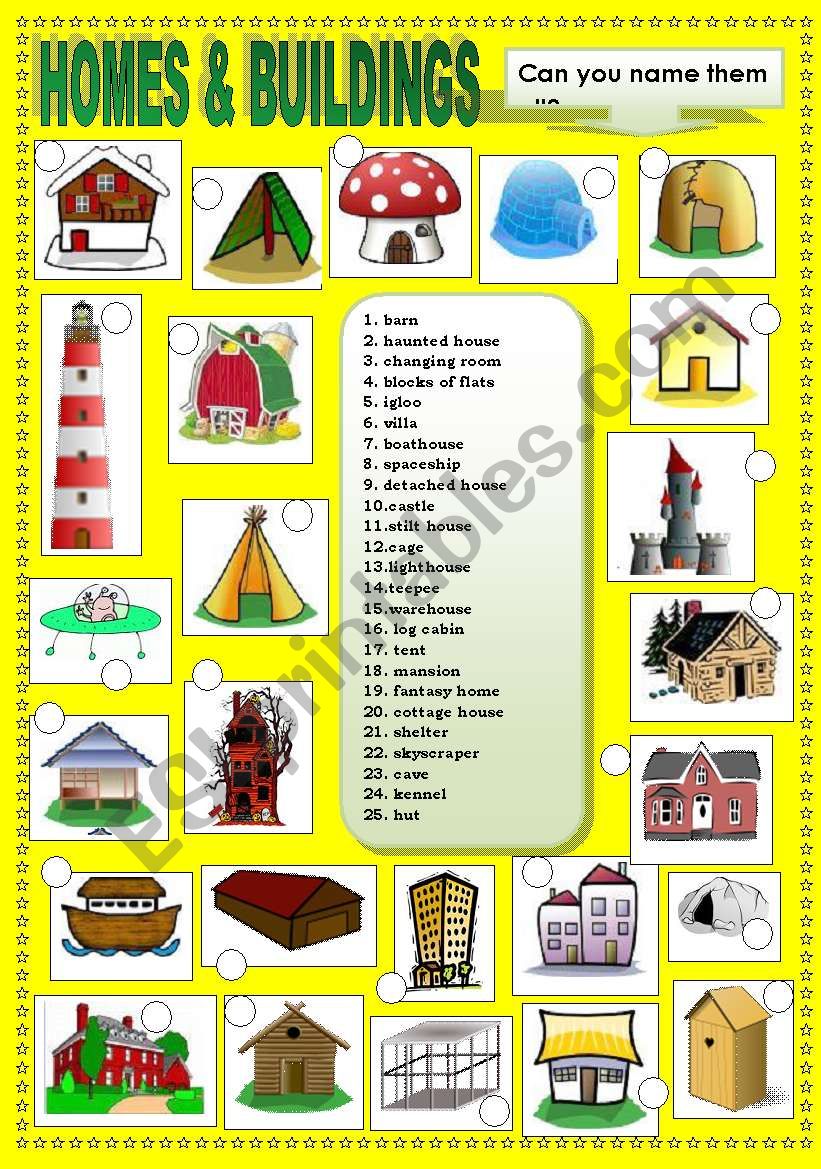 HOMES AND BUILDINGS worksheet