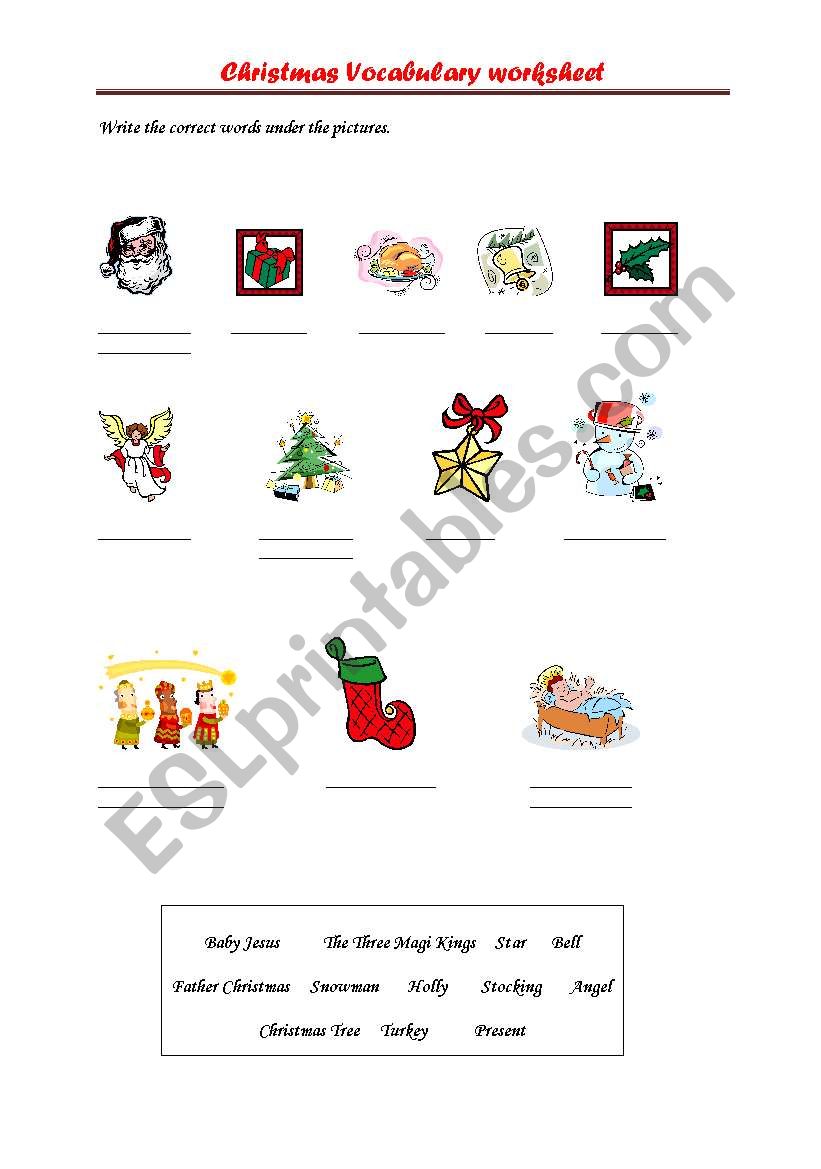 Christmas vocabulary worksheet