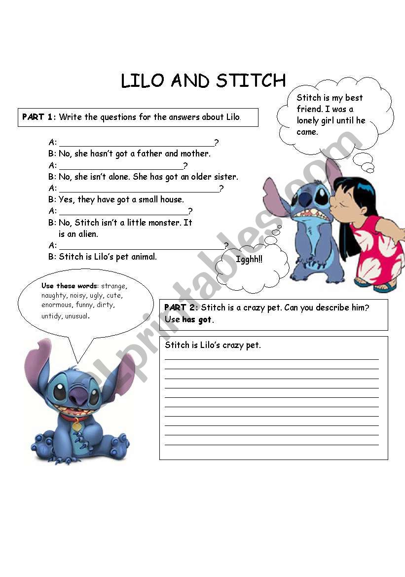 Lilo and Stitch worksheet