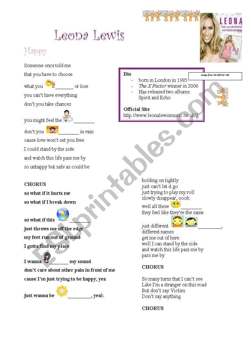 Happy by Leona Lewis worksheet