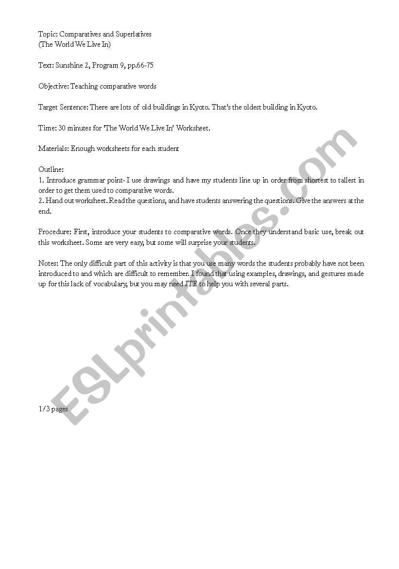 comperatives and superlatives worksheet