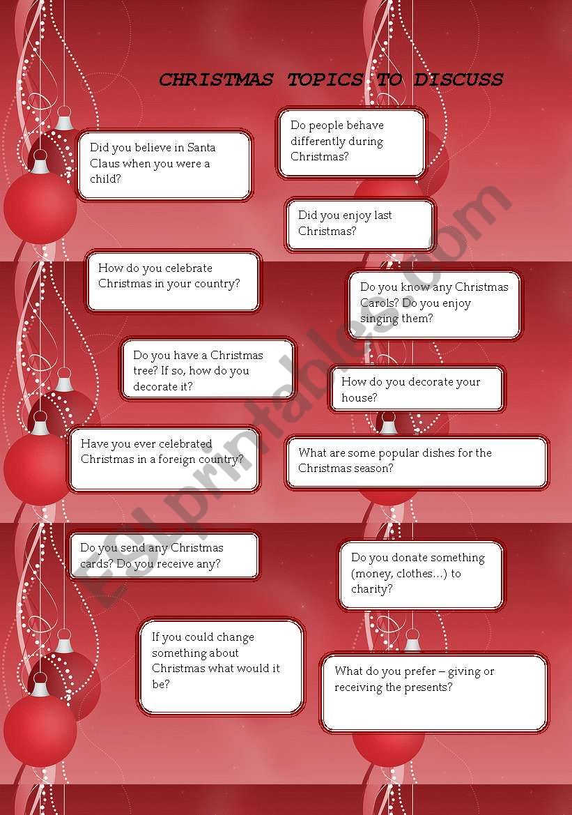 christmas questions worksheet
