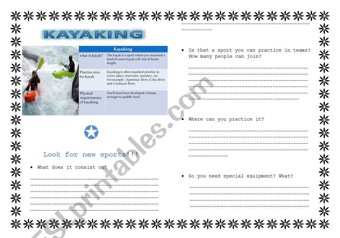 Sports-Kayaking worksheet