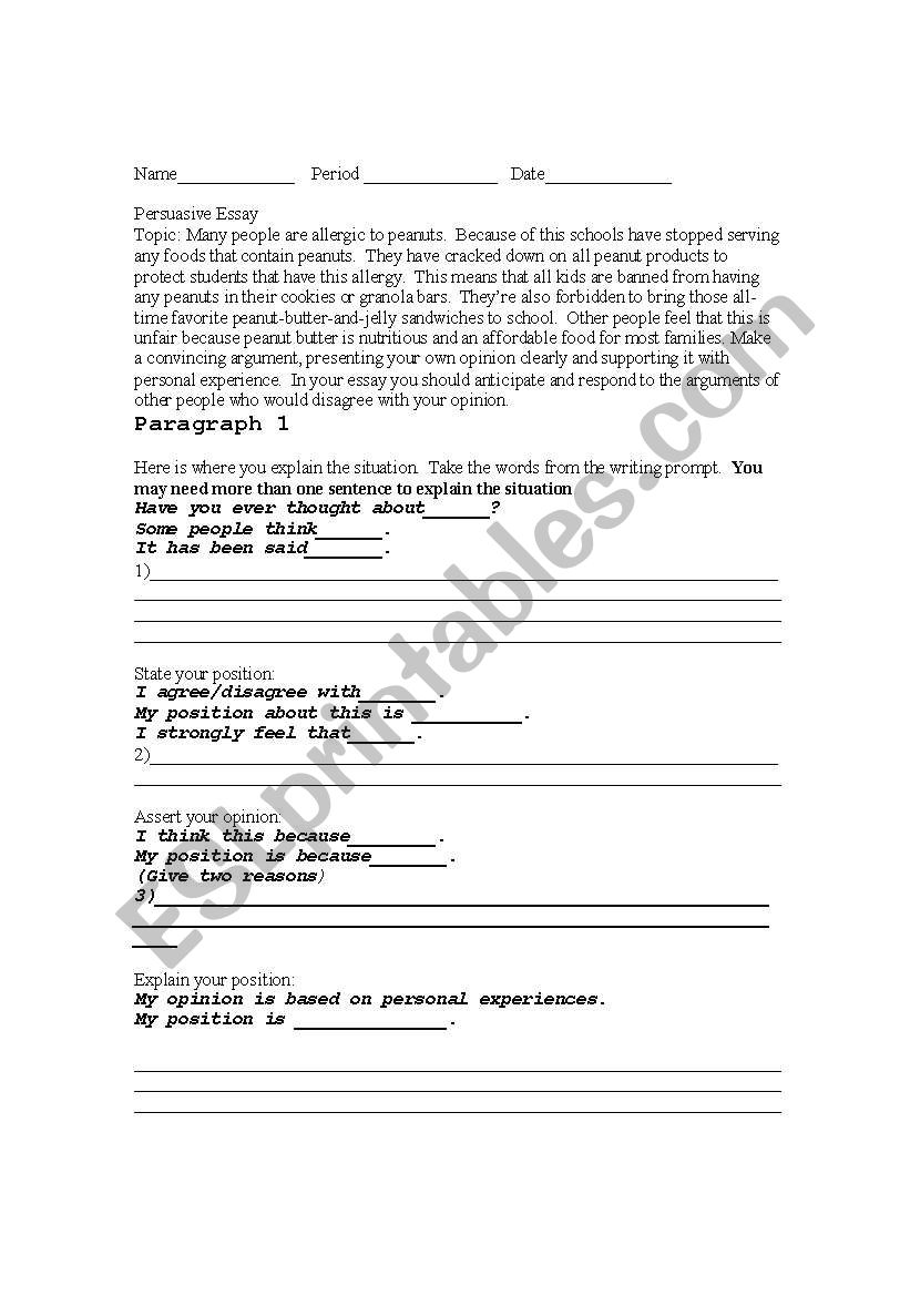 Persuasive Essay worksheet