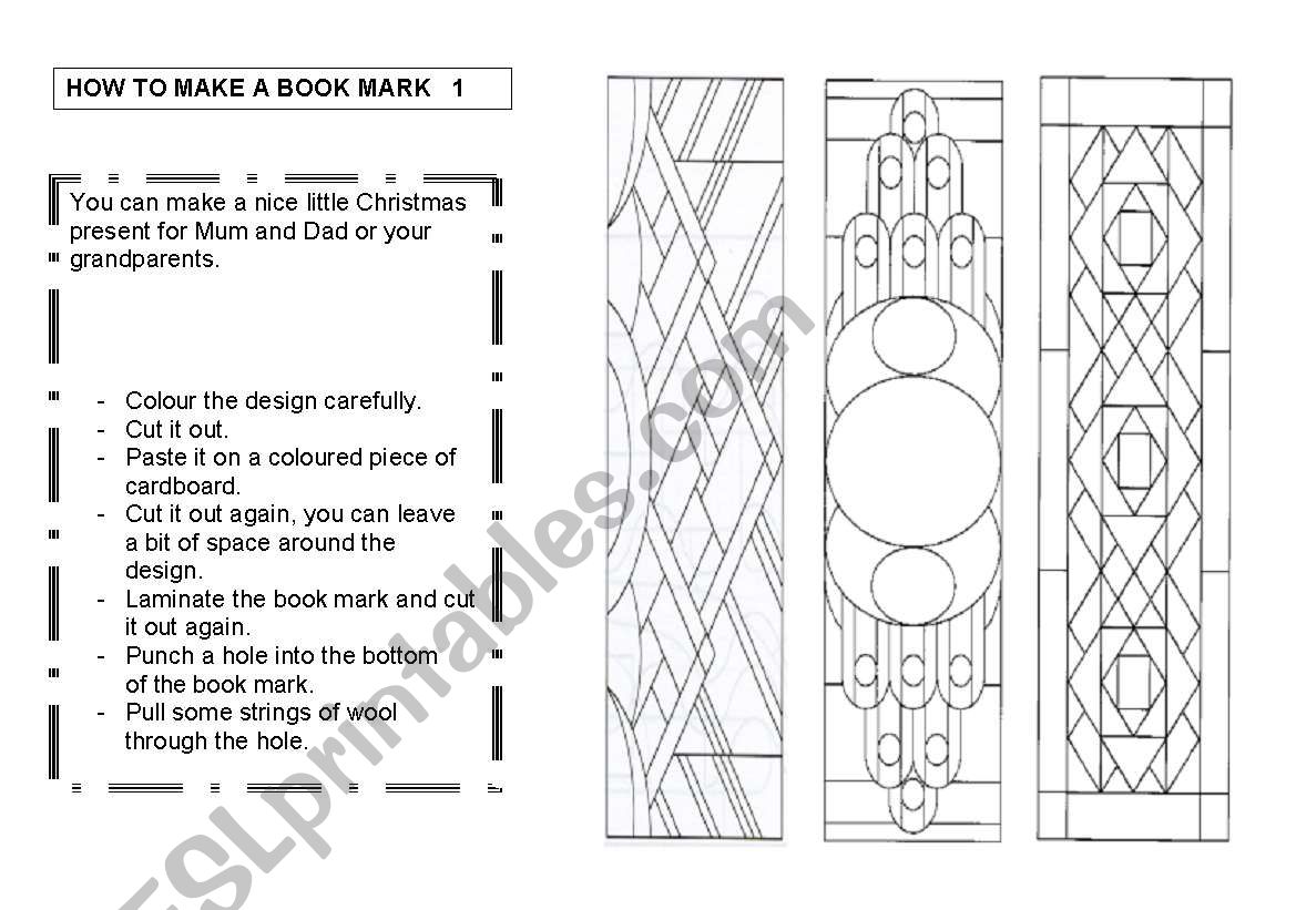 How to make a book mark  1/3 worksheet