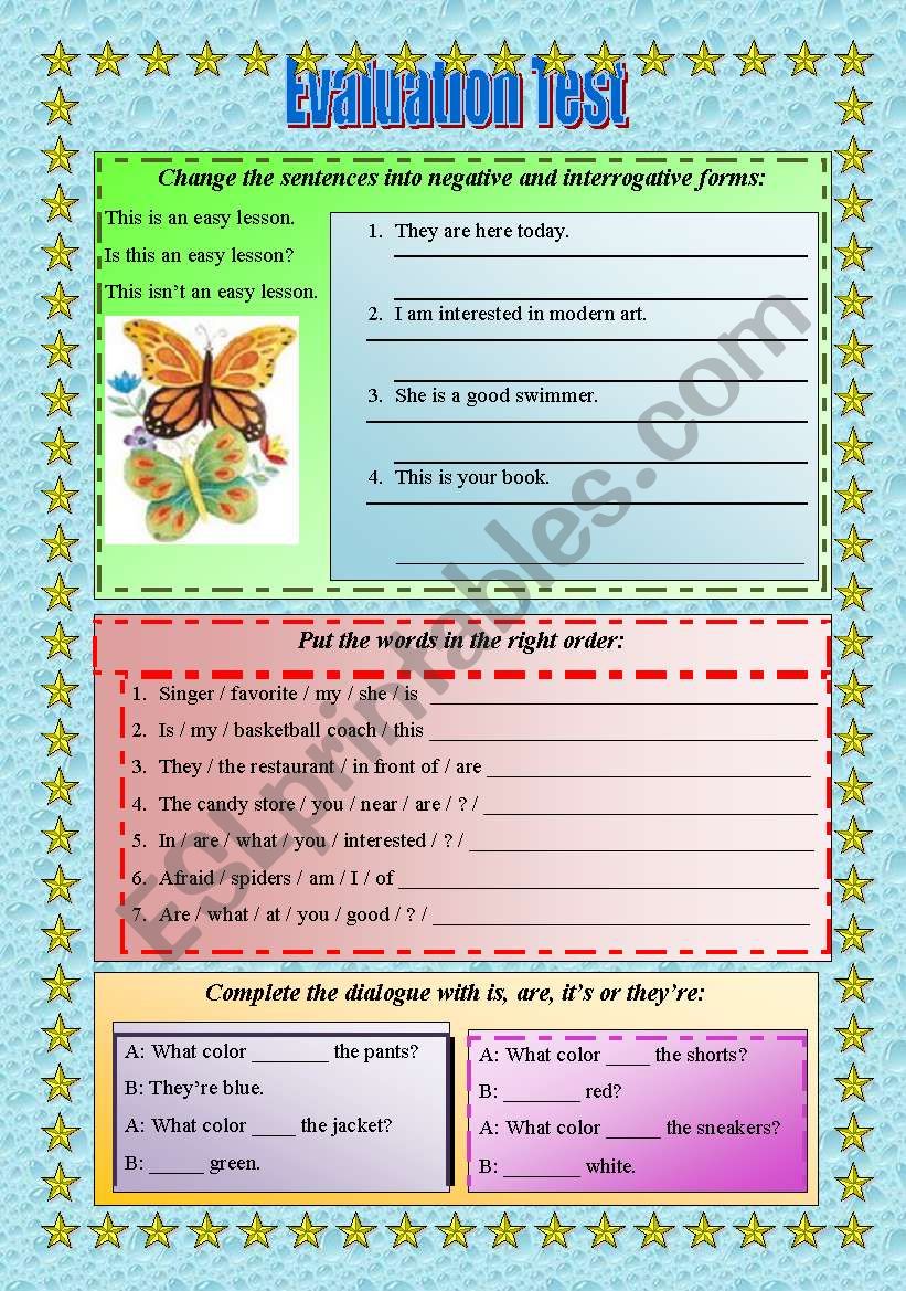 Evaluation Test - Verb To Be worksheet