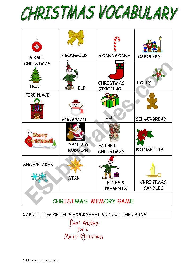 A MEMORY GAME for CHRISTMAS  worksheet