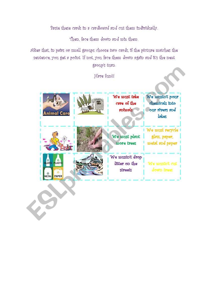 Memory game- must/ mustn´t worksheet