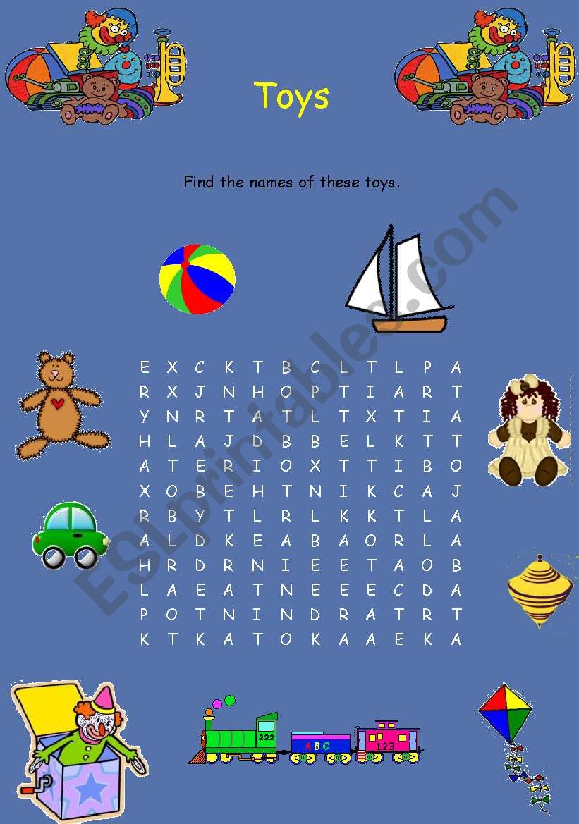 Toys Wordsearch worksheet