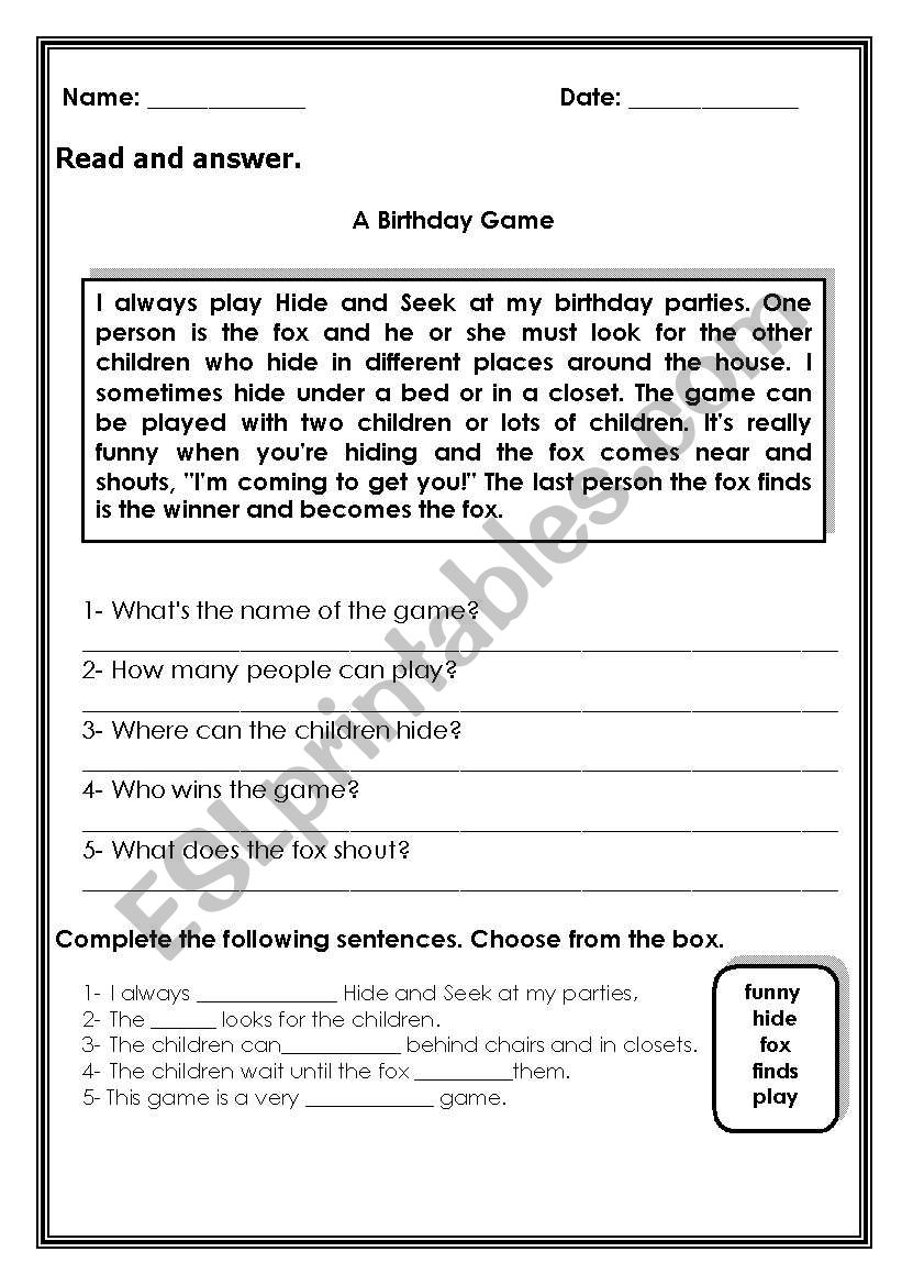 A Birthady Game / worksheet