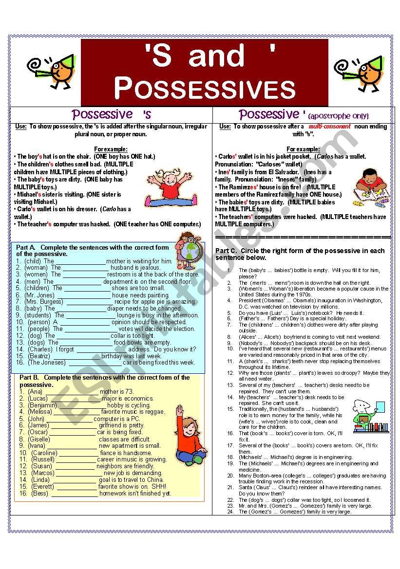 Possessives:  Apostrophe only vs.  Apostrophe plus 