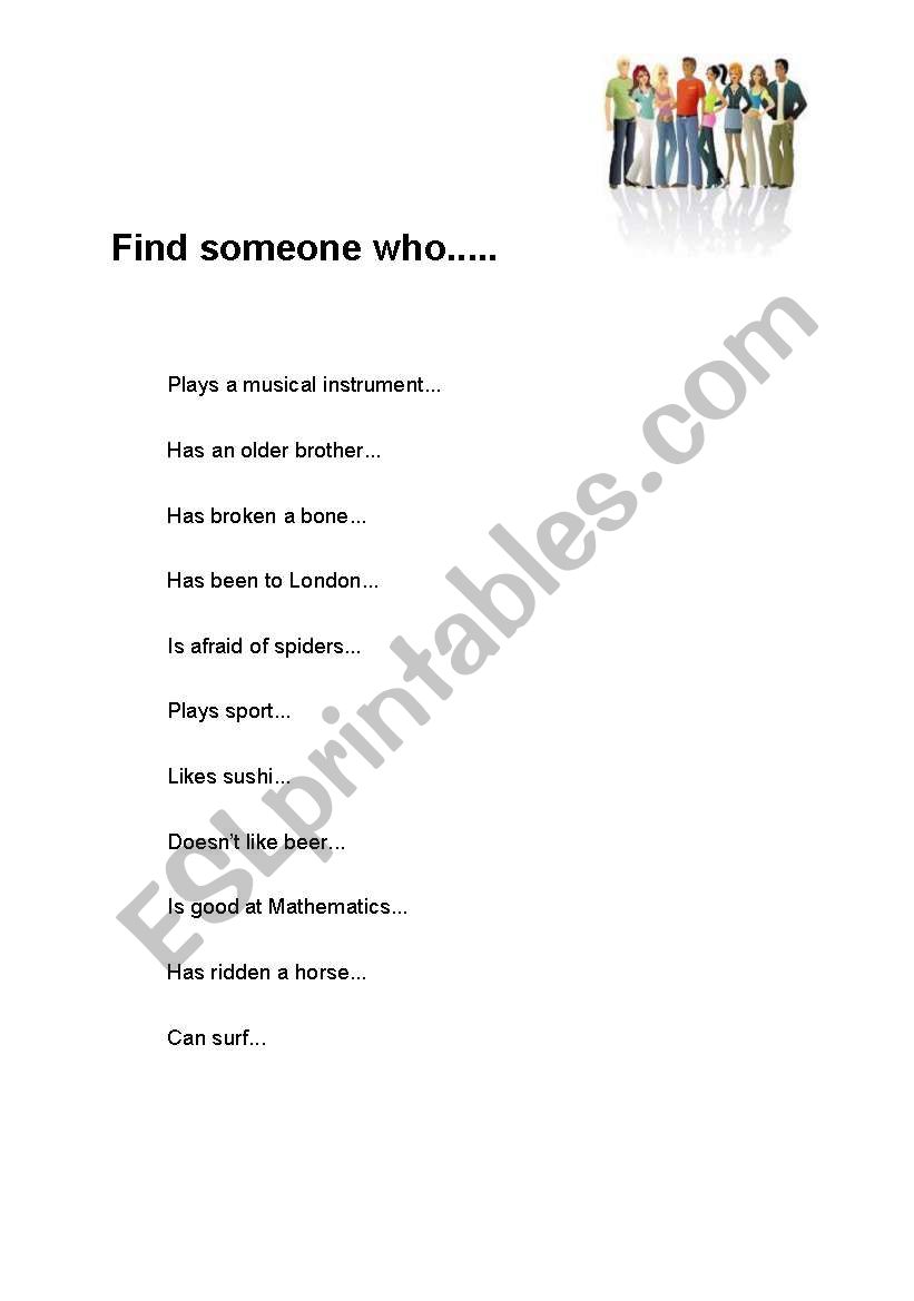 Find someone who worksheet
