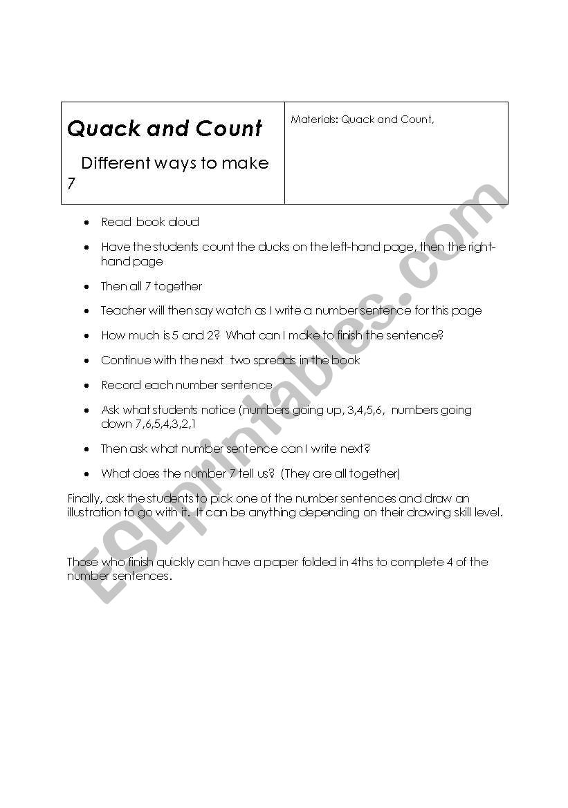 Quack and Count worksheet