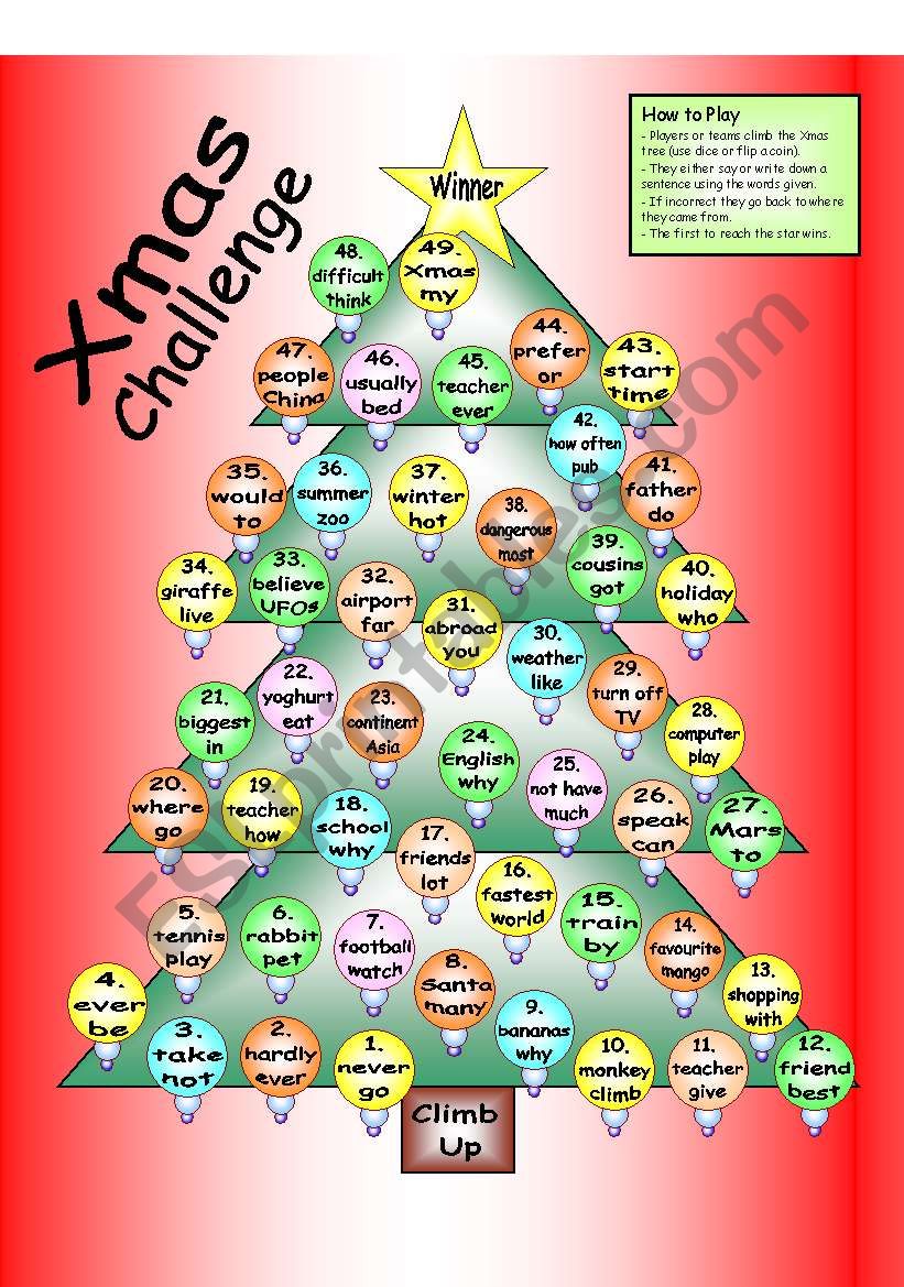 Board Game - Xmas Challenge worksheet