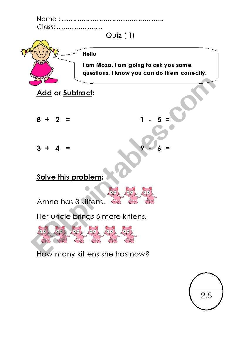 Math Quiz 1 worksheet