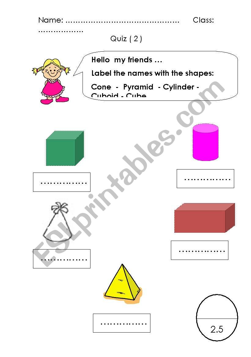 Math Quiz 2 ( 3D Shapes ) worksheet