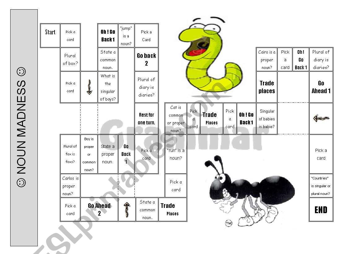 Noun Game Board worksheet