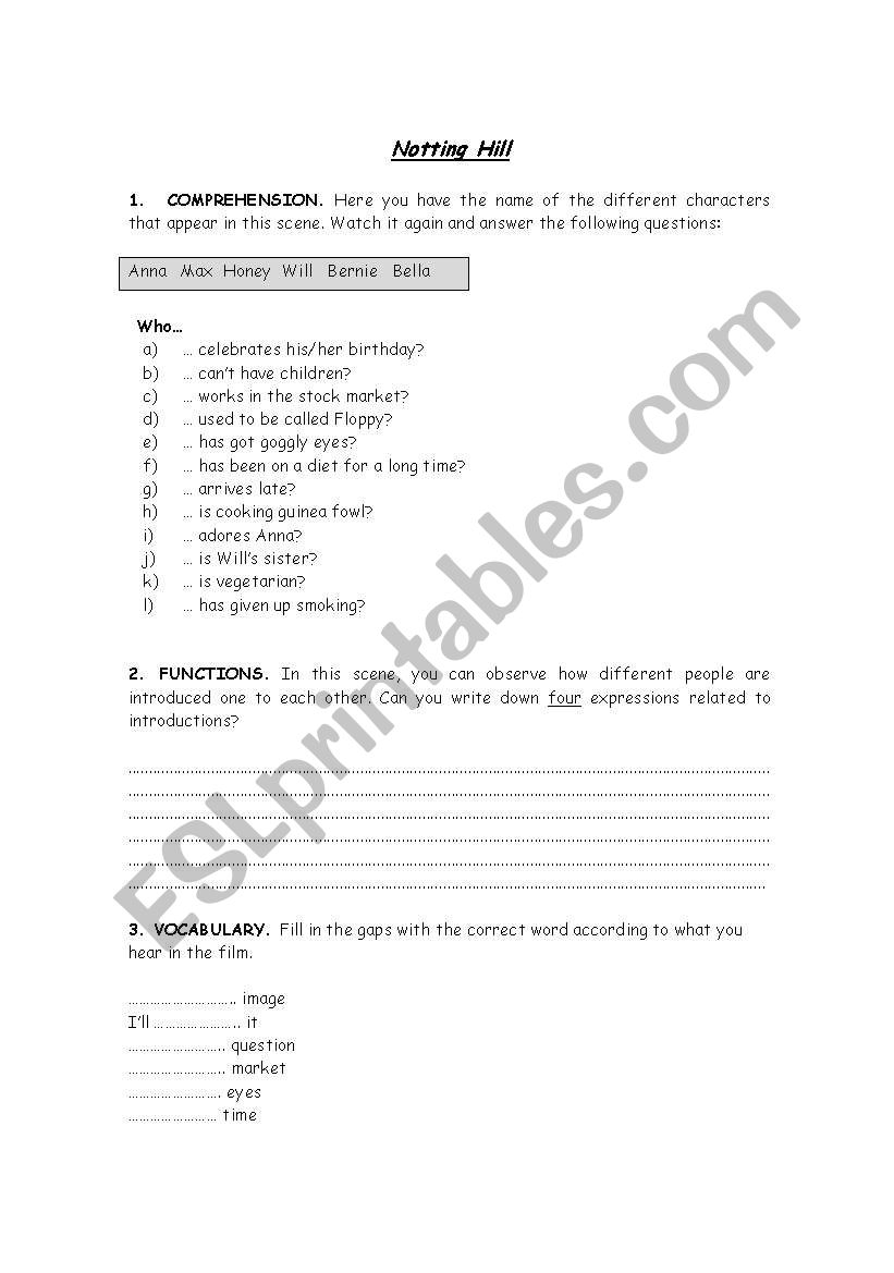 Notting Hill_dinner scene worksheet