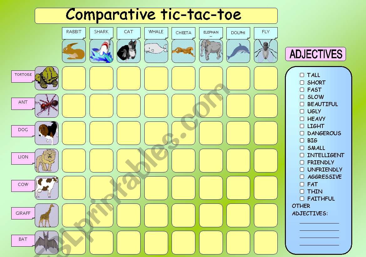 Comparative tic-tac-toe with animals
