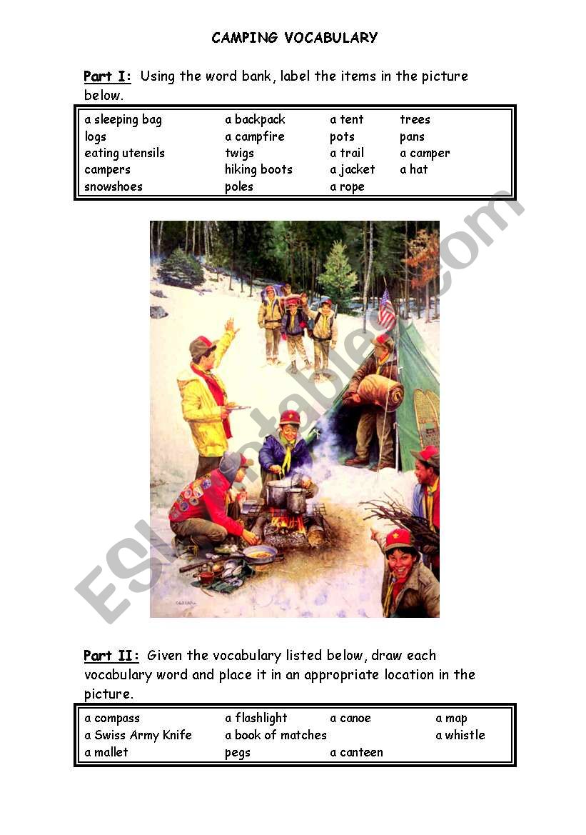 Camping Vocabulary worksheet