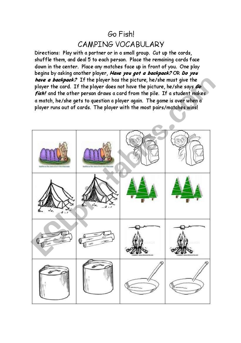 Camping GO FISH! worksheet