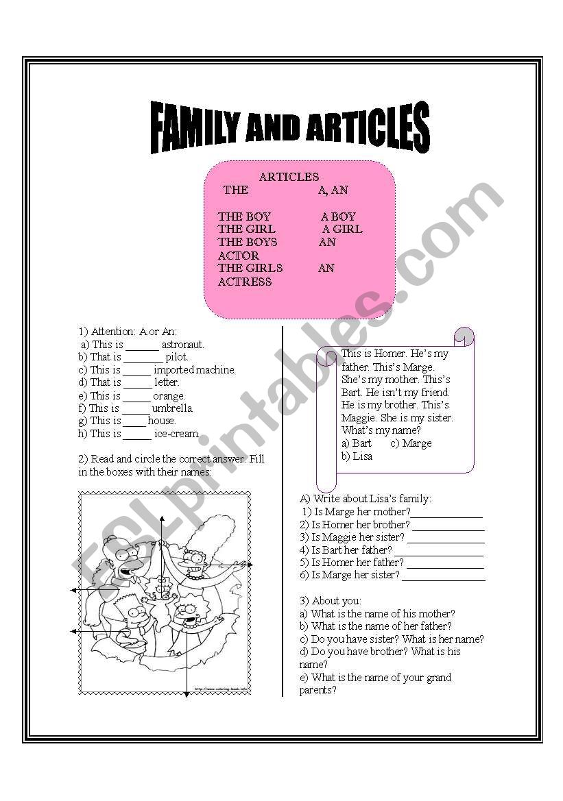 Article and family worksheet