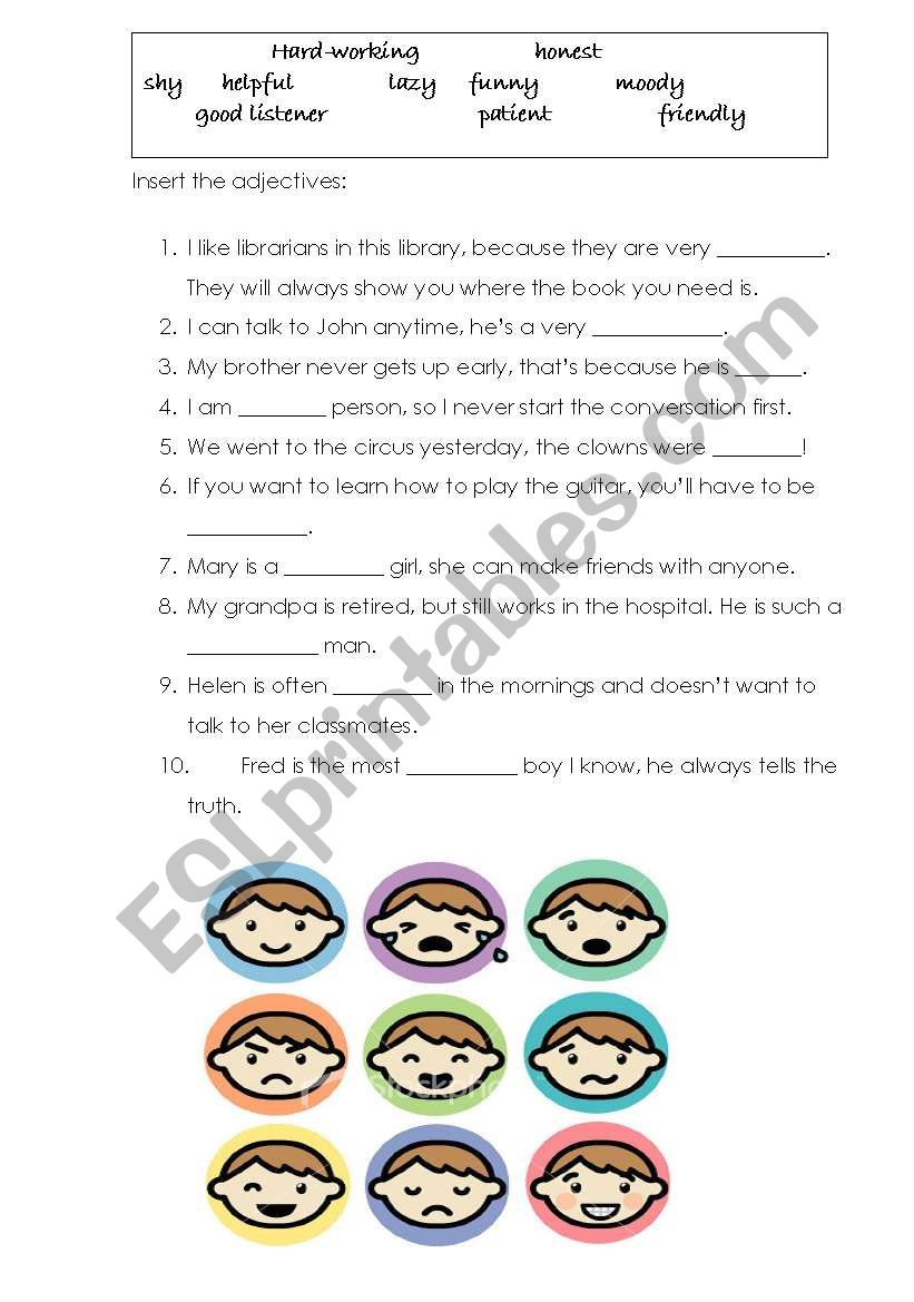 Describing personality worksheet