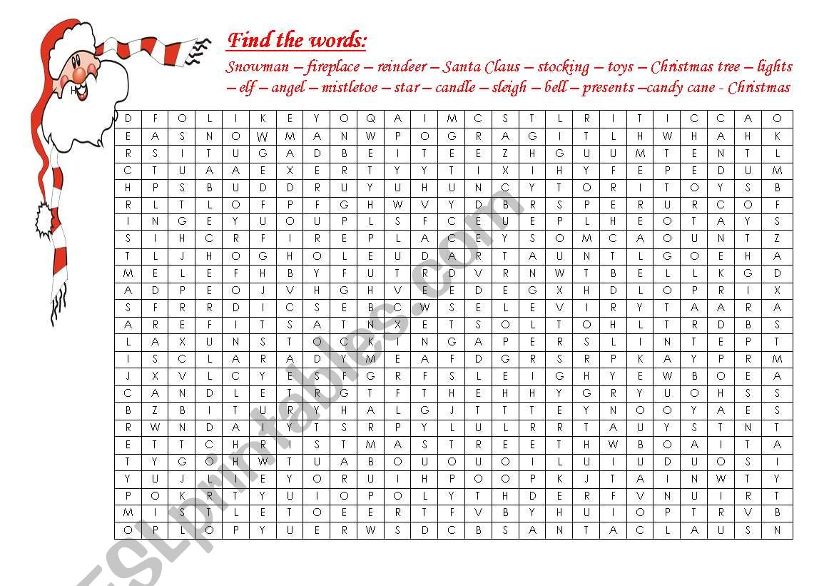 Christmas word finding worksheet