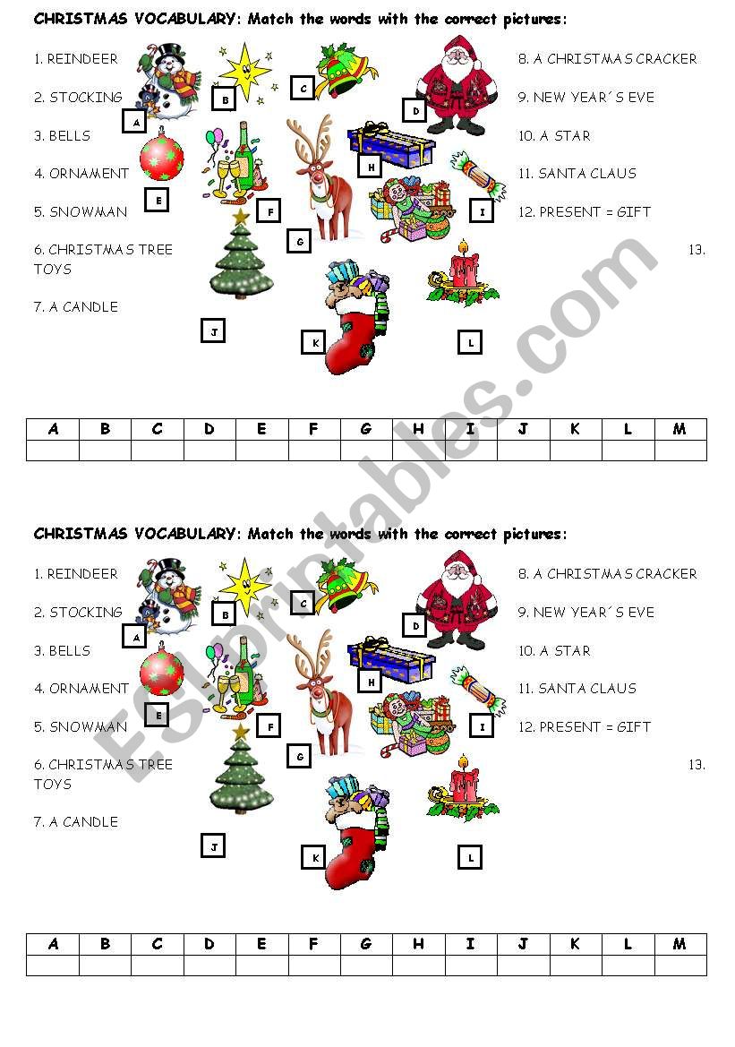 Christmas vocabulary worksheet