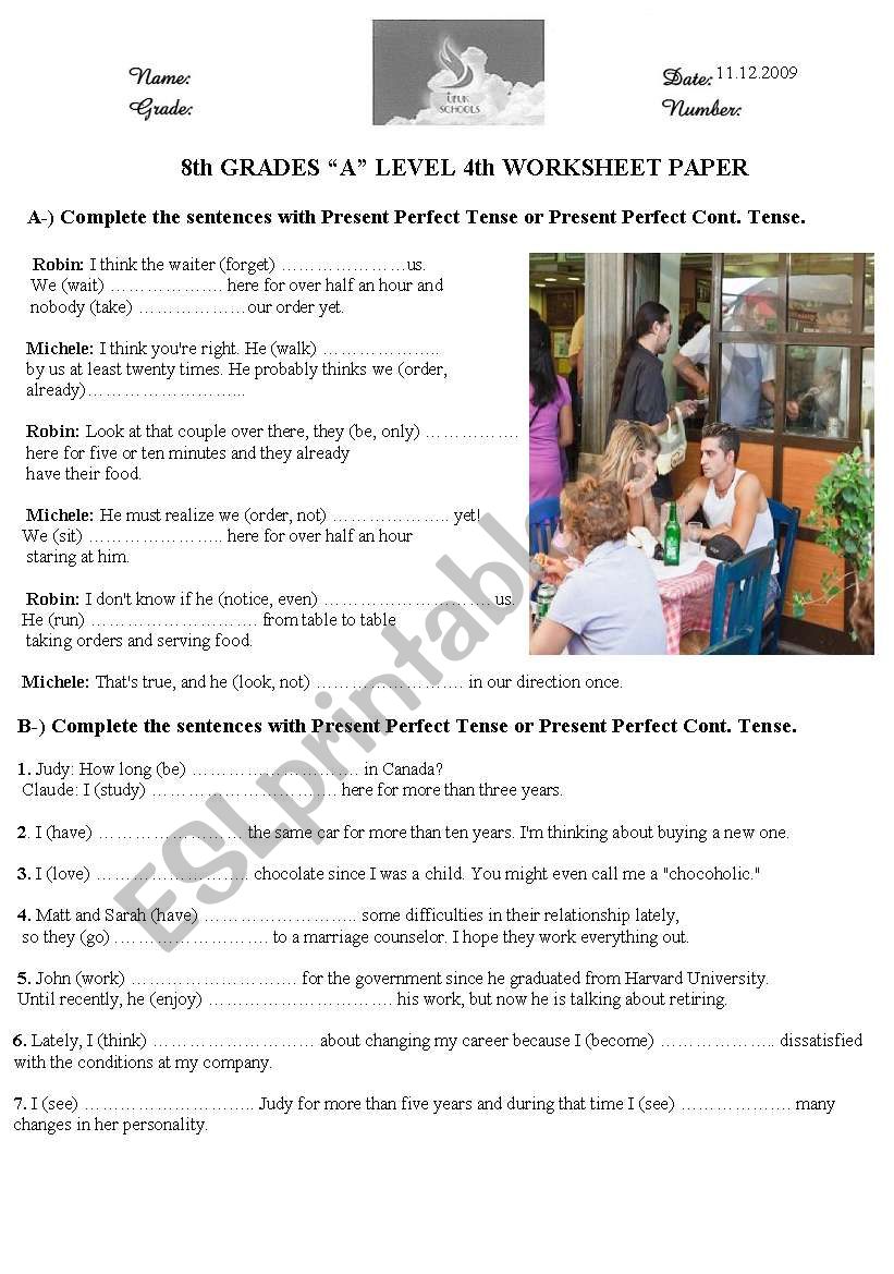 Present Perfect Cont. Tense worksheet