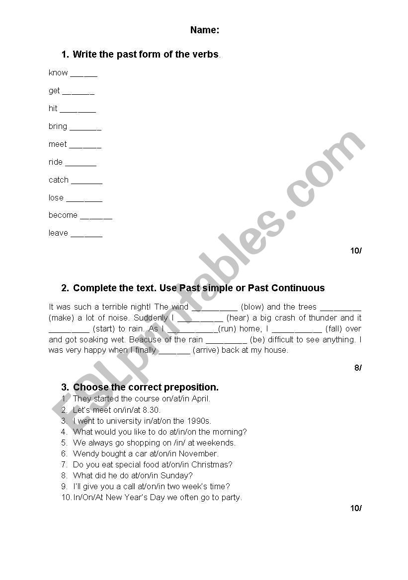 Test_past tenses, articles, count and uncount nouns