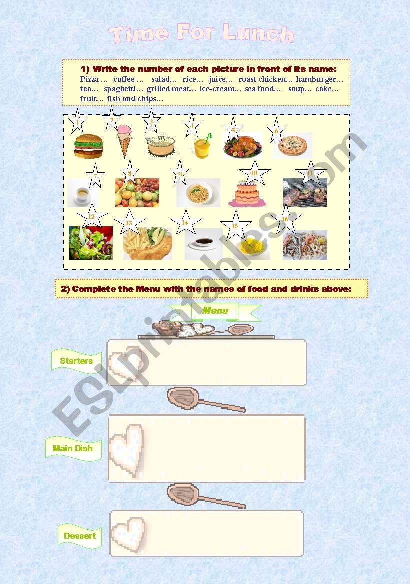 Time for lunch worksheet